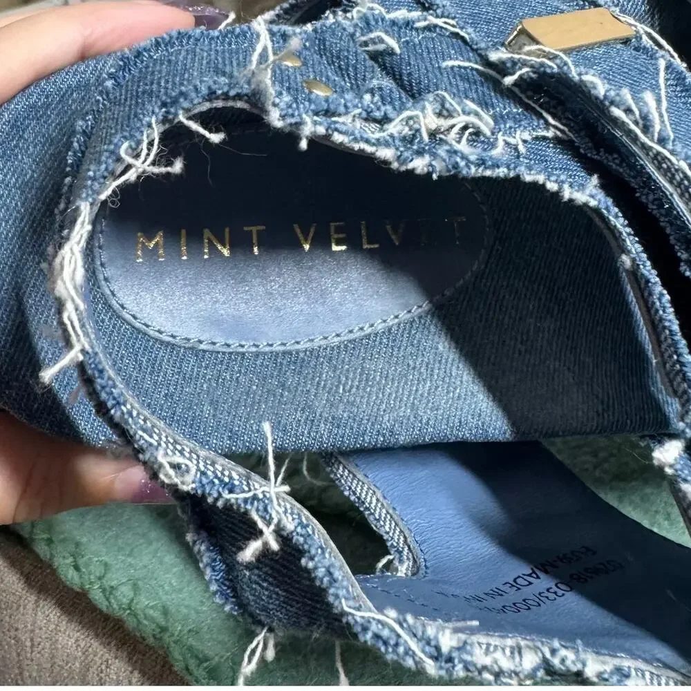 MINT VELVET Denim Raw Edge Sandals Women EU39 US8.5 Blue Platform Grunge Boho